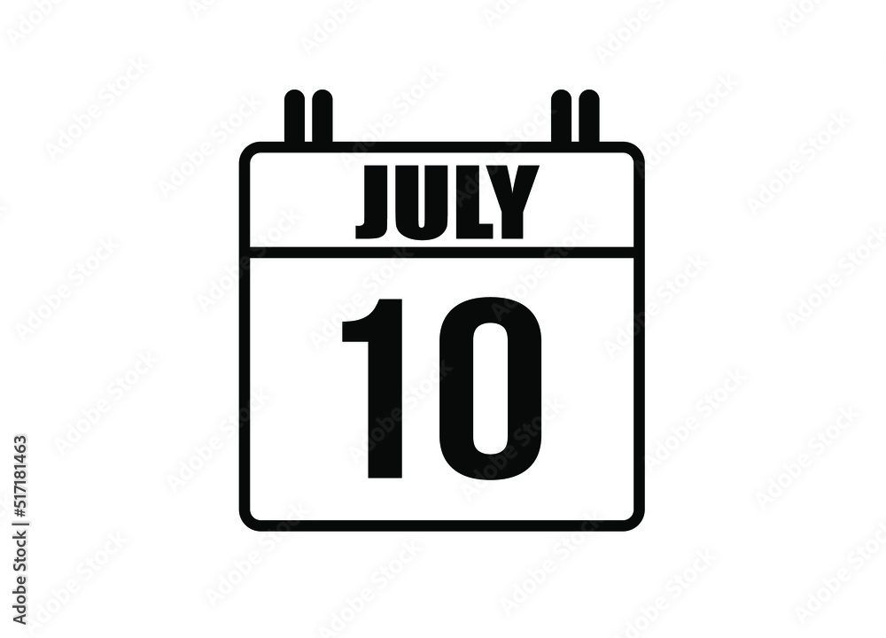10 july calendar. Simple calendar page for the month of July. Black vector on white background. 10 july calendar. Simple calendar page for the month of July. Black vector on white background.