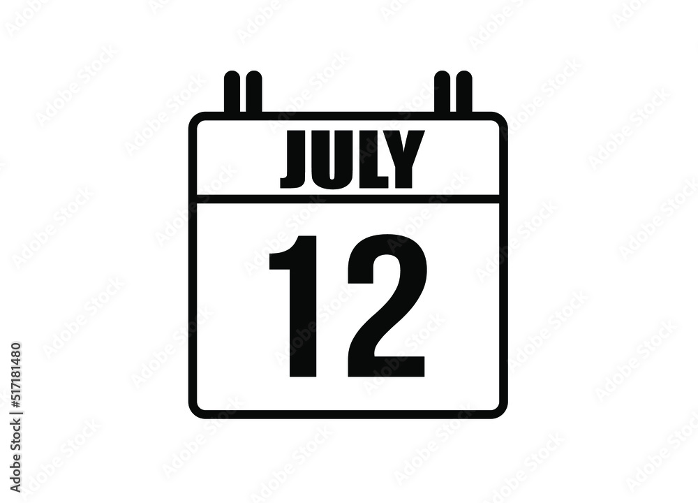 12 july calendar. Simple calendar page for the month of July. Black vector on white background. 12 july calendar. Simple calendar page for the month of July. Black vector on white background.