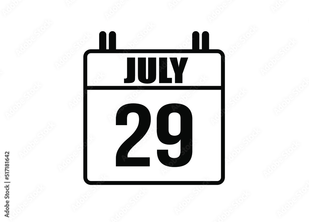 29 july calendar. Simple calendar page for the month of July. Black vector on white background. 29 july calendar. Simple calendar page for the month of July. Black vector on white background.