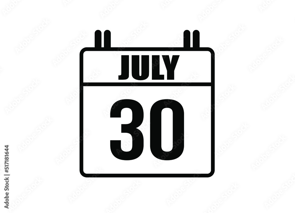 30 july calendar. Simple calendar page for the month of July. Black vector on white background. 30 july calendar. Simple calendar page for the month of July. Black vector on white background.