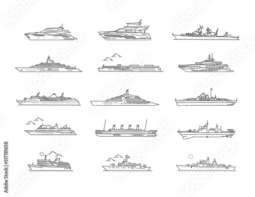 Vector line set of ships and boats