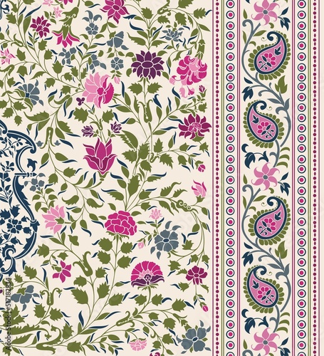 wedding card design, traditional paisley floral pattern , royal India	
