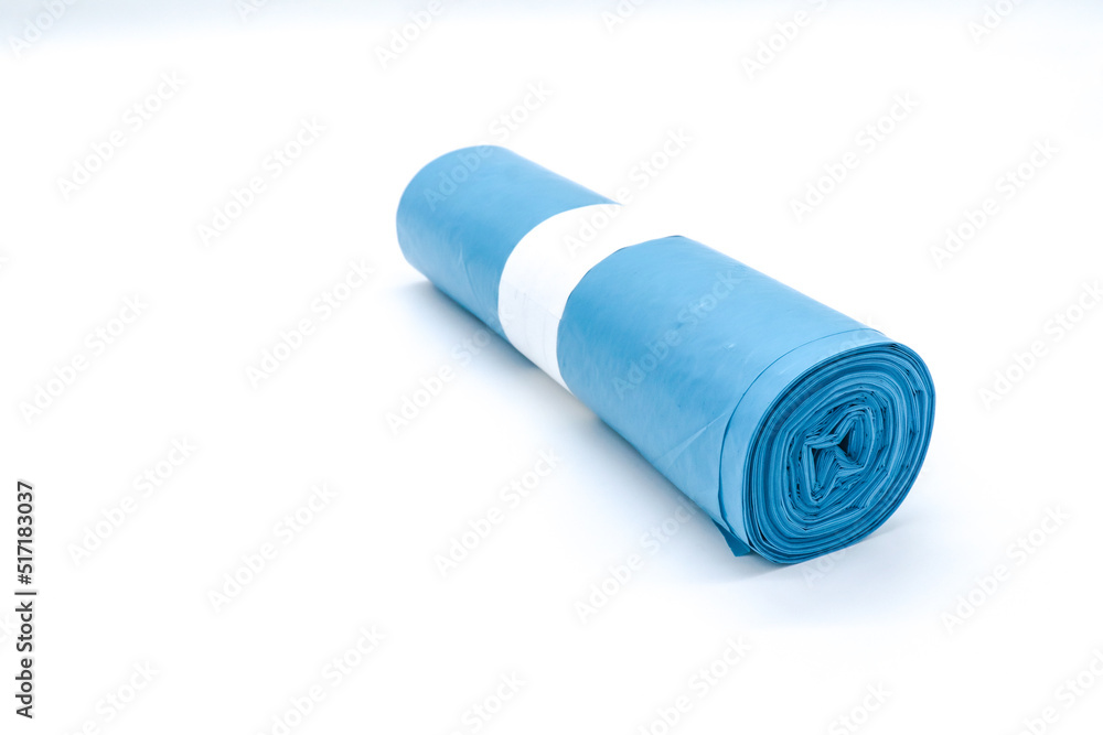 blue color garbage bag roll on white background blue color garbage bag roll on white background