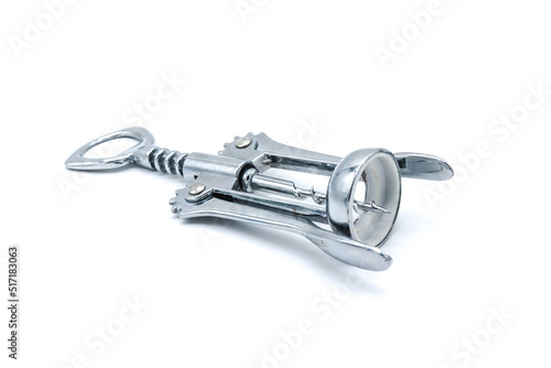 metal corkscrew on white background photo