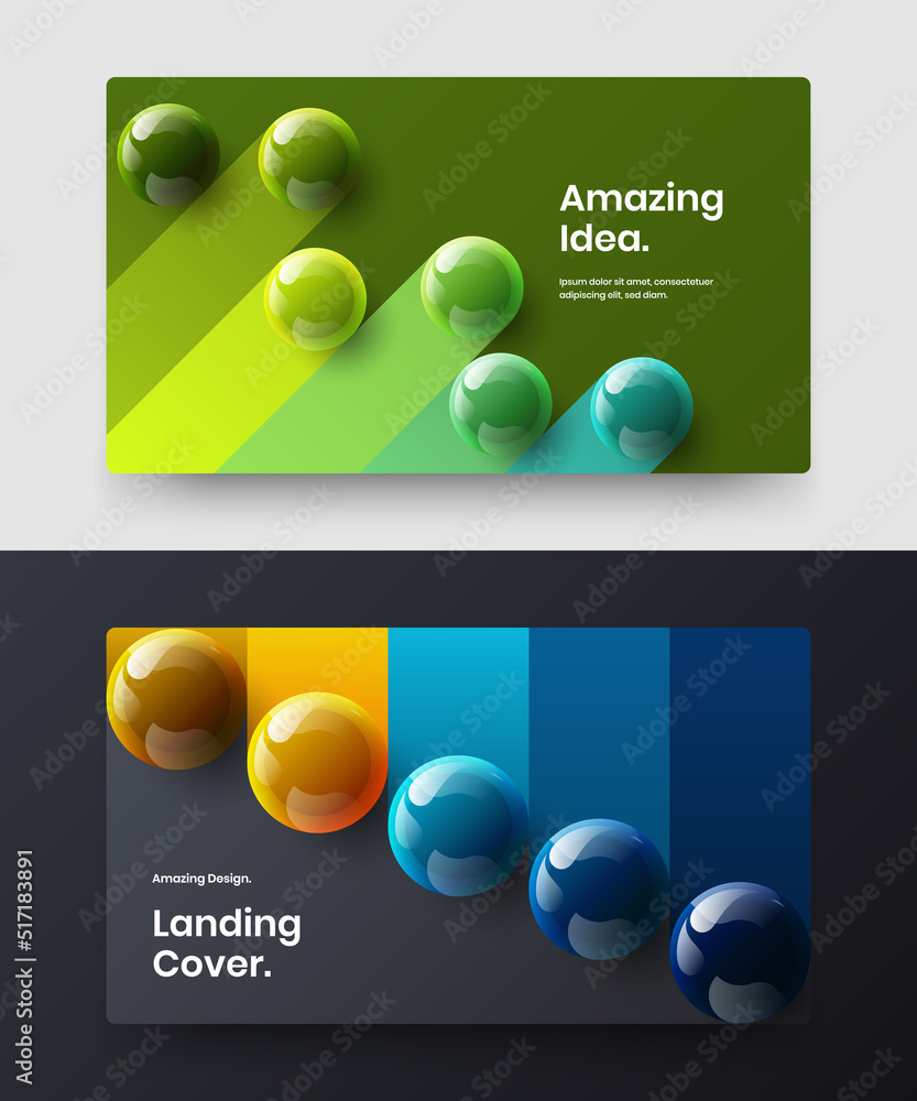 Amazing web banner design vector layout bundle. Geometric realistic balls catalog cover concept collection.