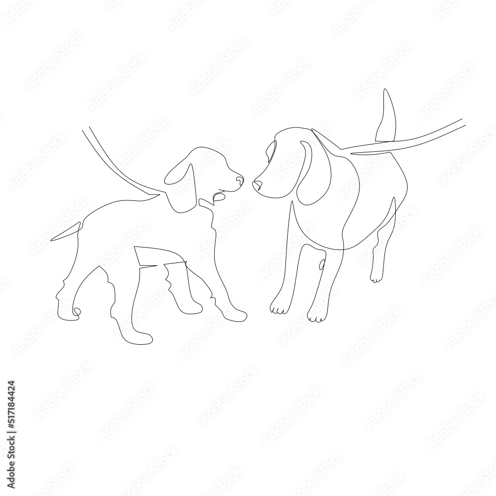 Vector illustration of two dogs drawn in line art style Vector illustration of two dogs drawn in line art style