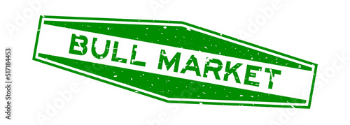 Grunge green bull market word hexagon rubber seal stamp on white background