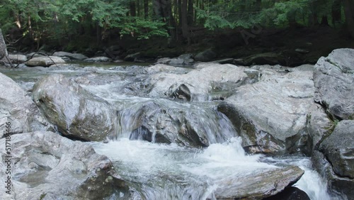 Mountain brook water cascade with pan up photo