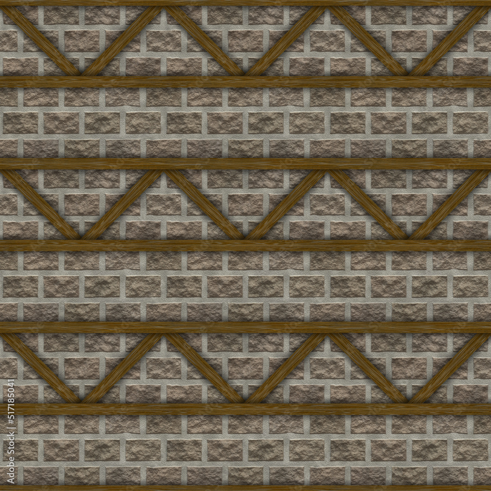 Illustration of a seamless medieval background in a wood pattern with bricks Illustration of a seamless medieval background in a wood pattern with bricks