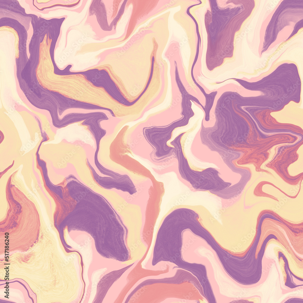 Abstract seamless pattern. Marble swirl futuristic acrylic illustration with distortion. Colorful background. Vibrant texture for modern design, print, fabric, textile, wallpaper.