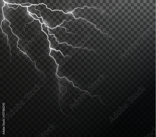 Light white isolated vector lightning png. Magic light abstract lines. Realistic natural lightning effects. 