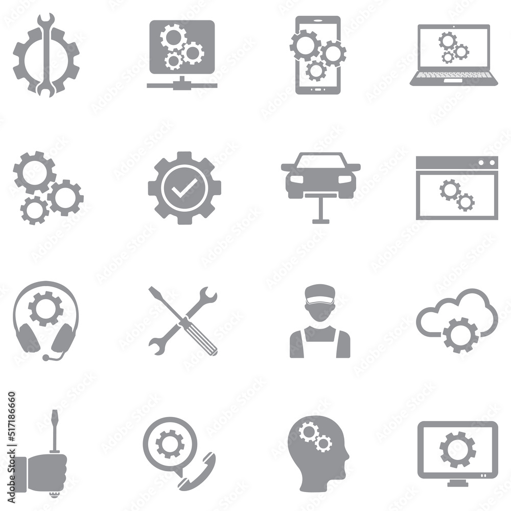 Fototapeta premium Maintenance Icons. Gray Flat Design. Vector Illustration.