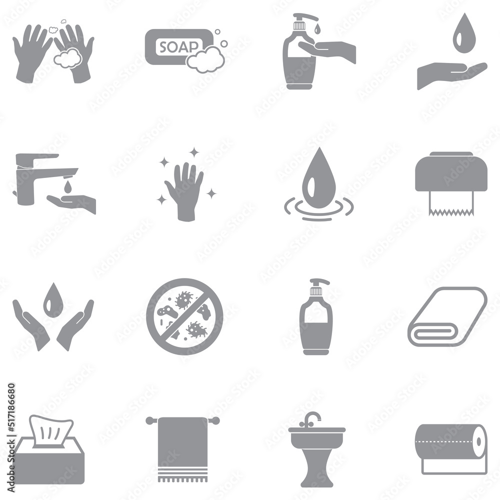 Fototapeta premium Hand Washing Icons. Gray Flat Design. Vector Illustration.