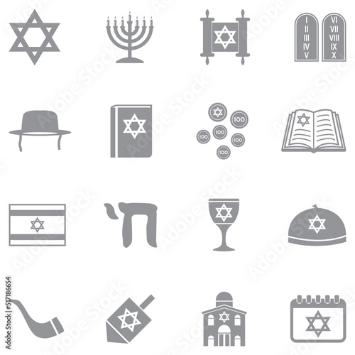 Hanukkah Icons. Gray Flat Design. Vector Illustration.