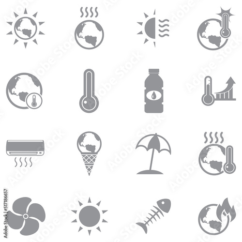 Heatwave Icons. Gray Flat Design. Vector Illustration.