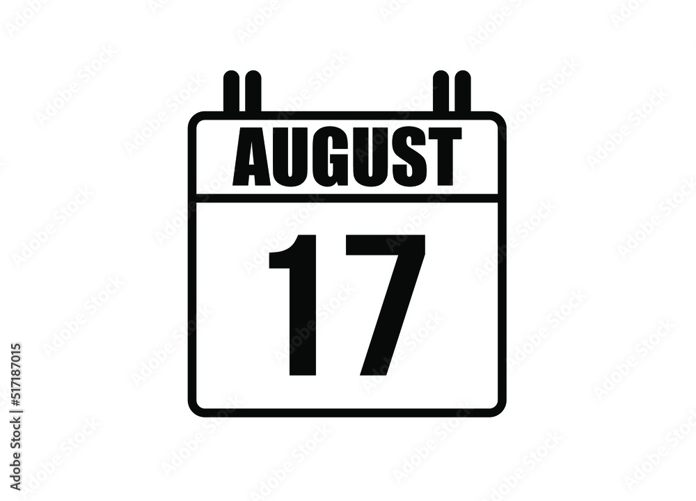 17 August calendar. Simple calendar page for the month of August. Black vector on white background. 17 August calendar. Simple calendar page for the month of August. Black vector on white background.