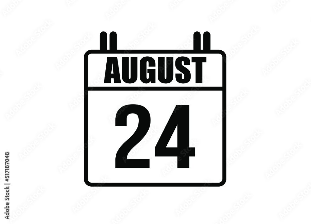 24 August calendar. Simple calendar page for the month of August. Black vector on white background. 24 August calendar. Simple calendar page for the month of August. Black vector on white background.