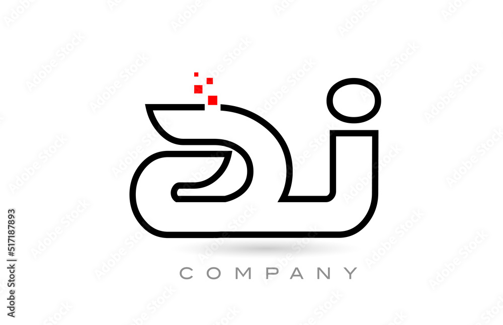 AJ connected alphabet letter logo icon combination design with dots and red color. Creative template for company and business AJ connected alphabet letter logo icon combination design with dots and red color. Creative template for company and business