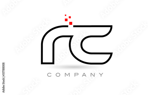 RC connected alphabet letter logo icon combination design with dots and red color. Creative template for company and business