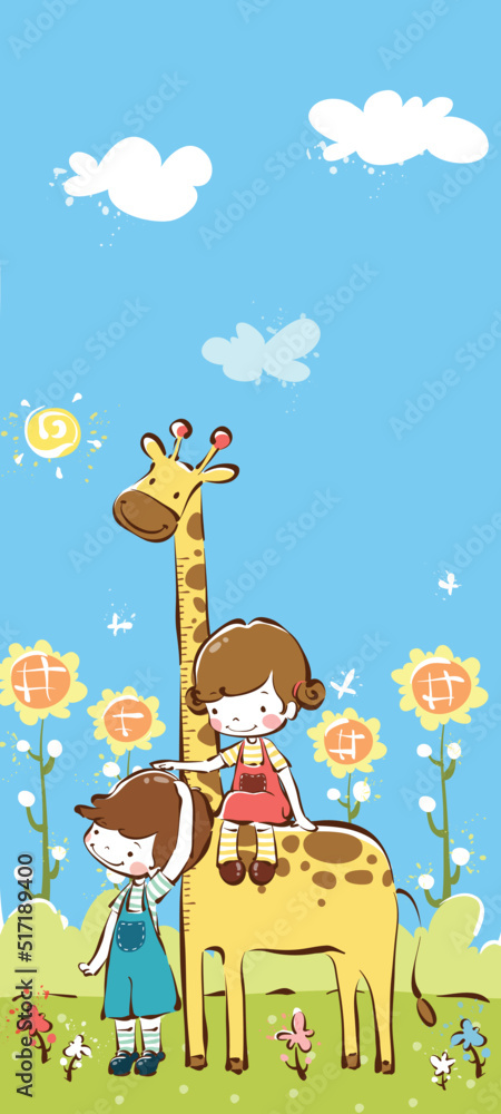 Naklejka premium kids dream vertical illustrations school student cartoon school gate learning