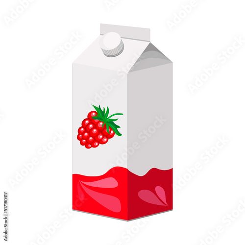 Raspberry juice in a cardboard box on a white background.Vector illustration of a drink.