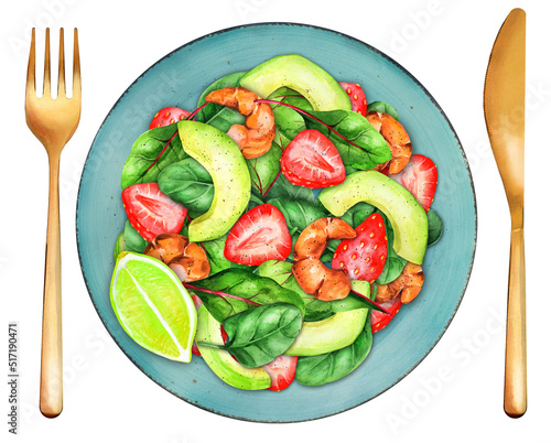 Salad with strawberries, avocado and spinach