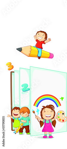 kids dream vertical illustrations school student cartoon school gate learning