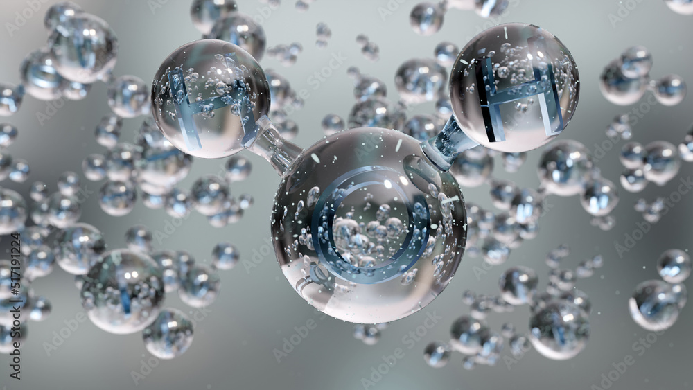 Water molecules, Molecular chemical formula H2O, odorless, Ball and Stick chemical structure