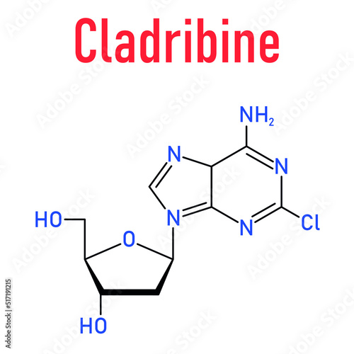 Skeletal formula of Cladribine cancer drug molecule. photo