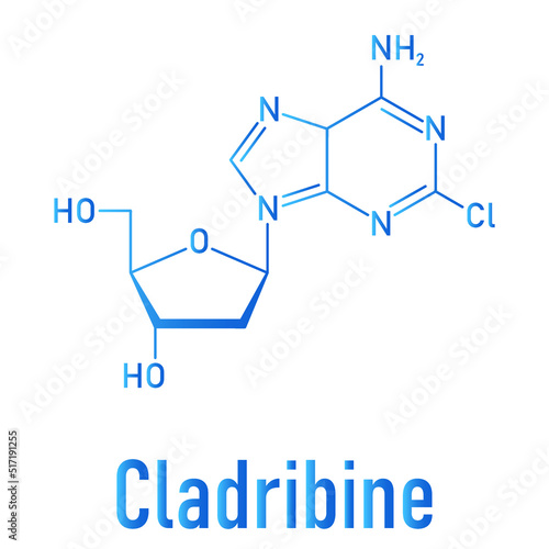 Skeletal formula of Cladribine cancer drug molecule. photo