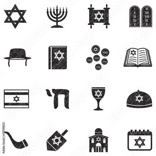 Hanukkah Icons. Black Scribble Design. Vector Illustration.
