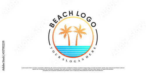 Beach logo design with palm tree and gradient style color Premium Vector