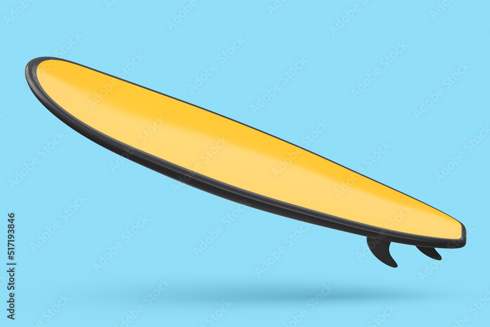 Realistic orange surfboard for summer surfing isolated on blue background. Realistic orange surfboard for summer surfing isolated on blue background.