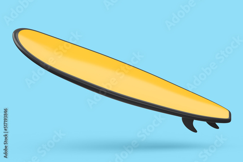 Photography Realistic orange surfboard for summer surfing isolated on blue background