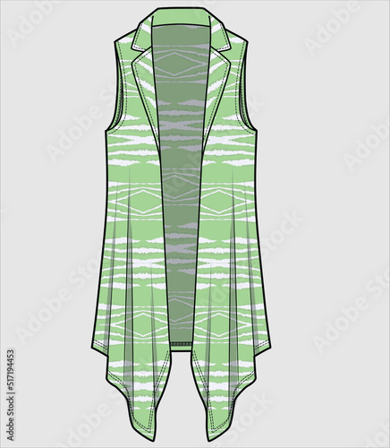 SLEEVELESS HANDKERCHEIF HEMLINE NOTCH COLLAR WOMEN SHRUG IN VECTOR FILE