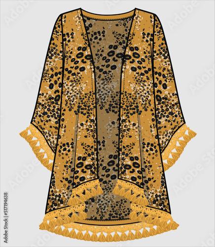 SEAMLESS ANIMAL PATTERN WOMEN SHRUG WITH TASSEL LACE IN VECTOR FILE