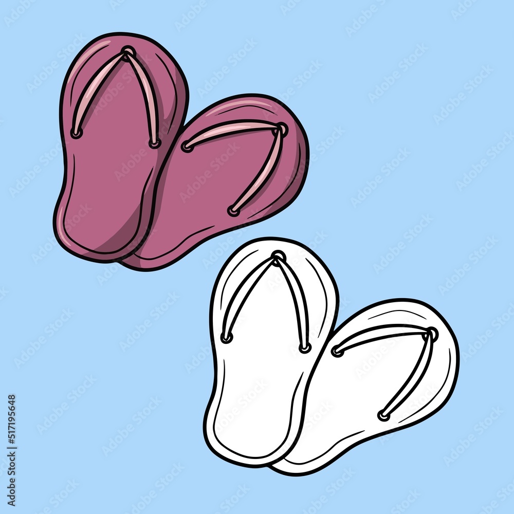 A set of pictures, pink beach slippers, pool shoes, travel accessories, vector cartoon illustration A set of pictures, pink beach slippers, pool shoes, travel accessories, vector cartoon illustration