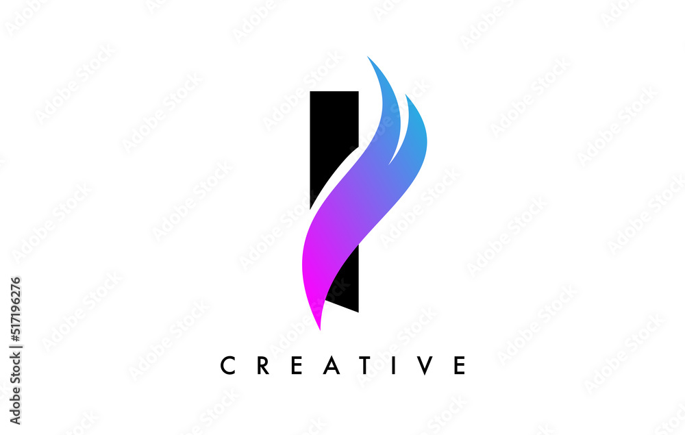 Letter I Logo Icon Design with Purple Swoosh and Creative Curved Cut Shape Vector Letter I Logo Icon Design with Purple Swoosh and Creative Curved Cut Shape Vector