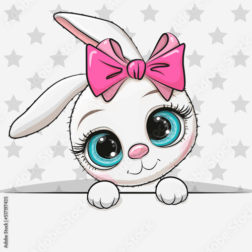 Cartoon Rabbit Girl on a stars background