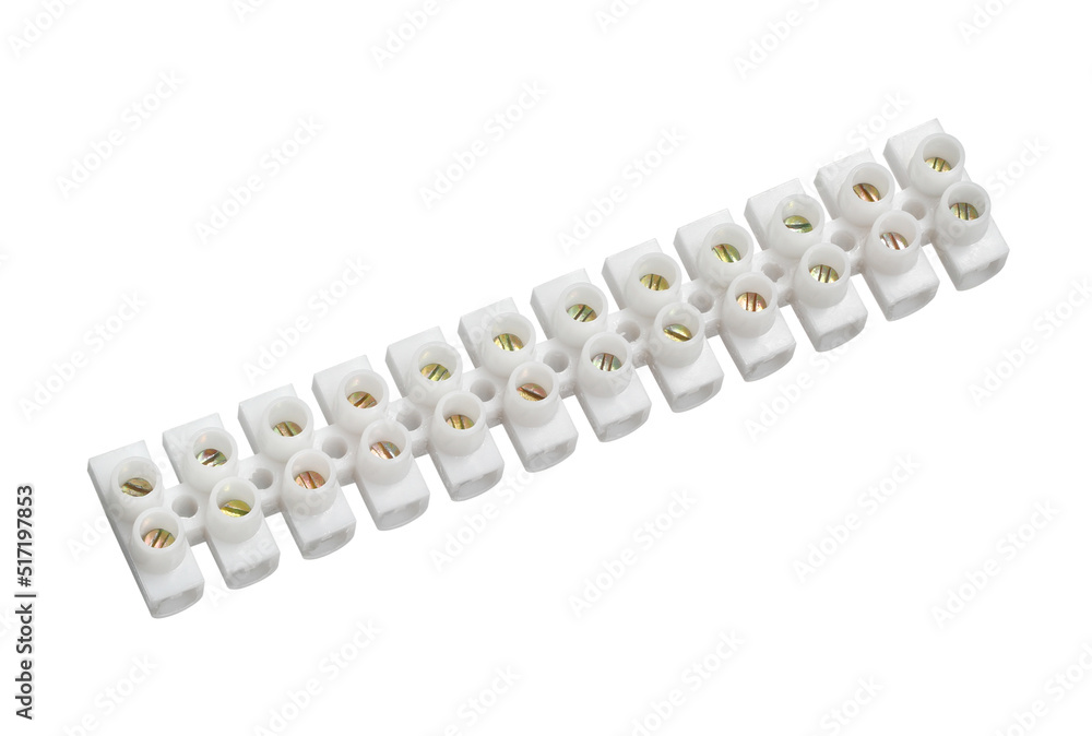 Electric wire connectors terminal strip block (with clipping path) isolated on white background Electric wire connectors terminal strip block (with clipping path) isolated on white background