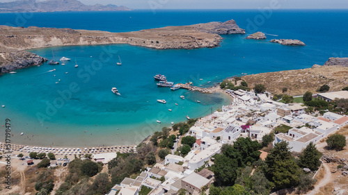 Aerial view of Lindos City, in Rhodes Island, Greece.
