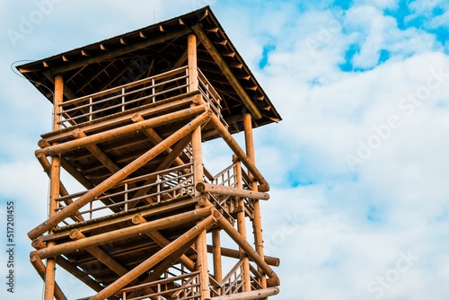 Low angle view of a wooden watchtower in Jelgava Latvia photo