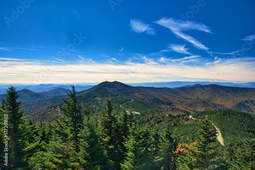Aerial shot of Mount Mitchell and forests during daytime photo