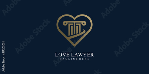 Law logo design concept vector with love style, lawyer, law firm, justice