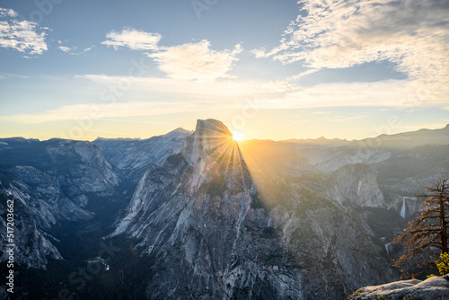 Aerial shot of Glacier Point against a sunset sky photo