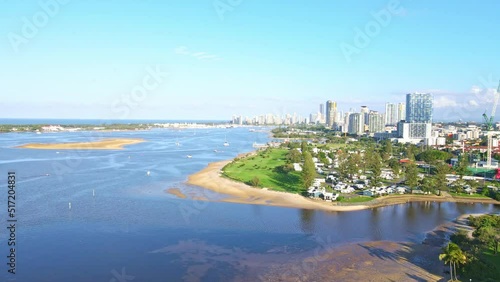 Flying over the broadwater parklands in Southport, Gold Coast Queensland Australia photo