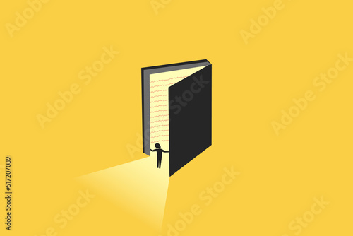 businessman opening a giant book, education, knowledge concept
