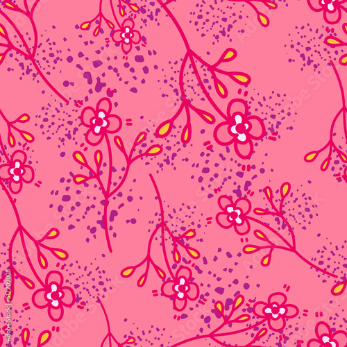 Hand drawn vintage flower seamless pattern. Simple floral wallpaper.