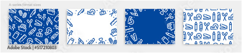 Stationery icon pattern background for graphic design.A-size horizontal vector template set.