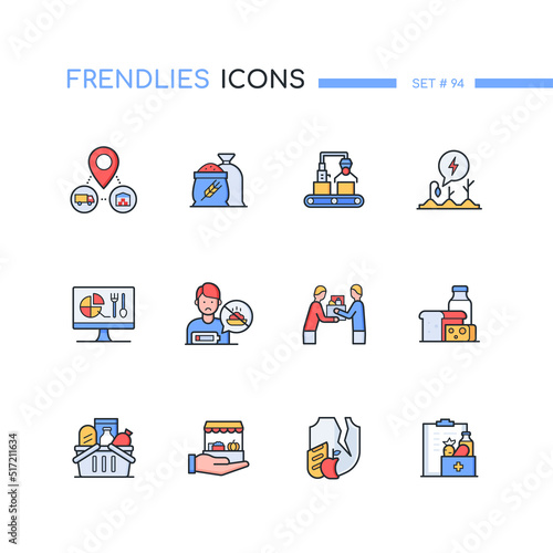 Food Industry and crisis - modern line design style icons set